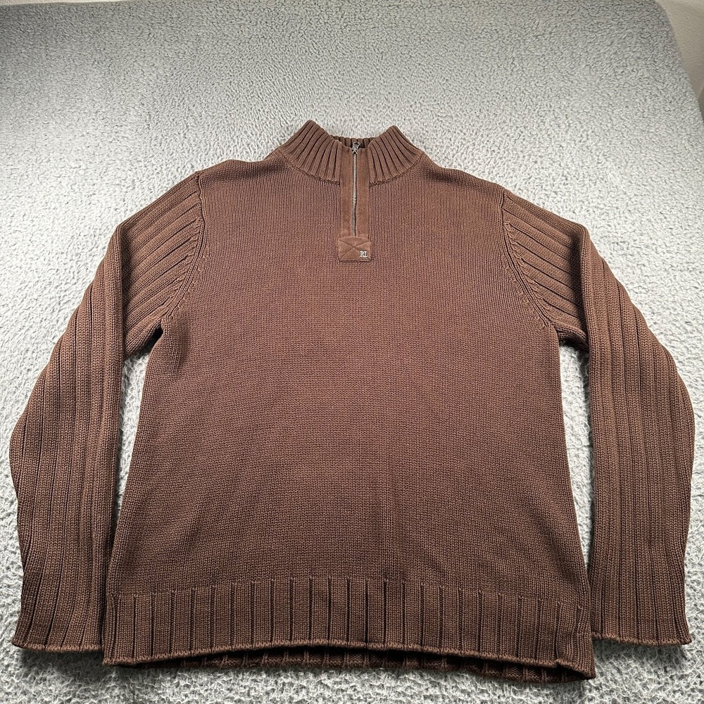 Polo Jeans Company Men's Sweater XL Brown Cotton Half Zip Mock Neck